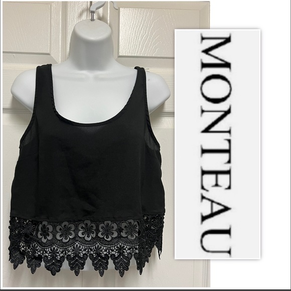 Monteau Tops - Monteau Los Angeles Black Lace Crop Tank